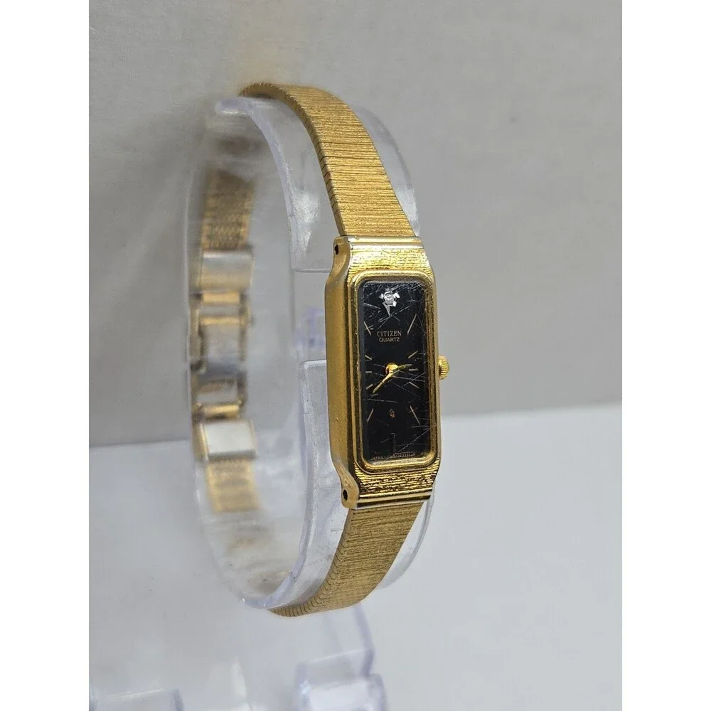 Vintage Womens Citizen Gold Plated Tank Quartz Dainty Dress Watch New Battery